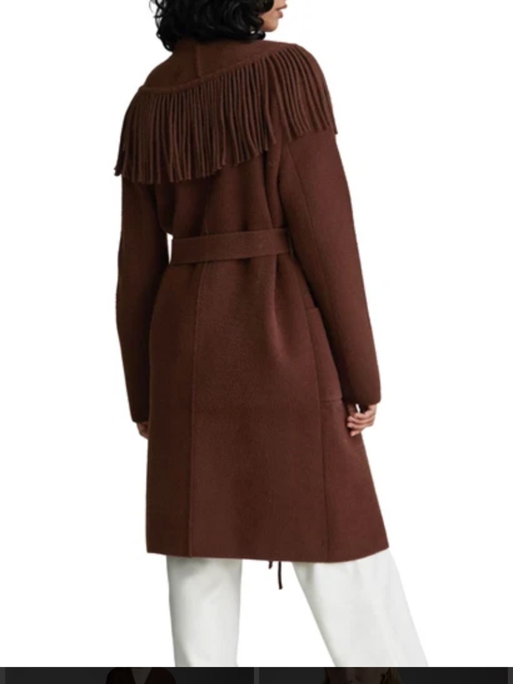 NVLT Brown Fringe Belted Women’s Cardigan Coat - Picture 3 of 3